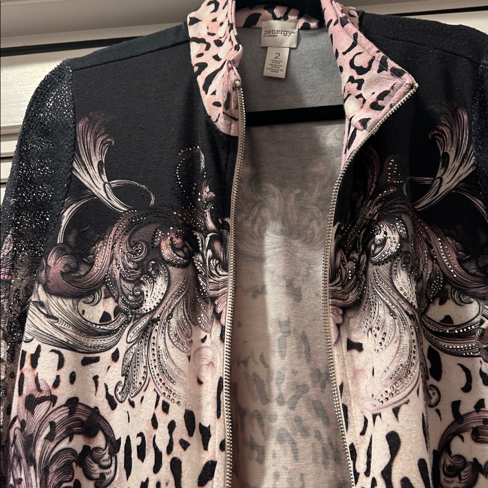 Chicos Printed full Zip-Front Women's Jacket in Black and Pink. Chico 2 medium? - Picture 3 of 12